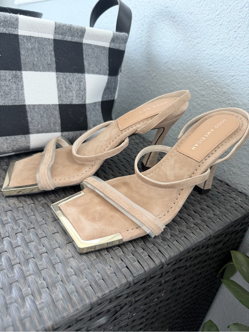Good American Standout Square Toe Slingback Sandals Size 7